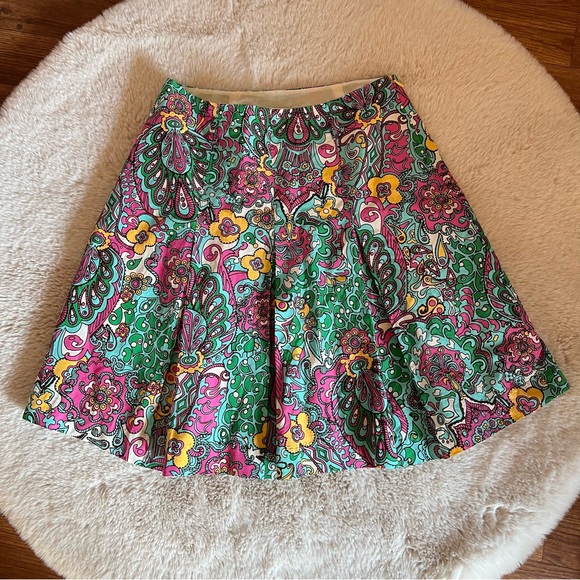 Lily Pulitzer Claire Skirt Printed Taff Style 66184 Silk Cotton Skirt Size 0 - Picture 1 of 6
